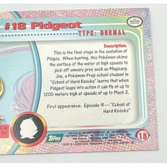 Pidgeot Pokemon Card Topps #18 TV Animation Edition Series Green Logo - Picture 4 of 5